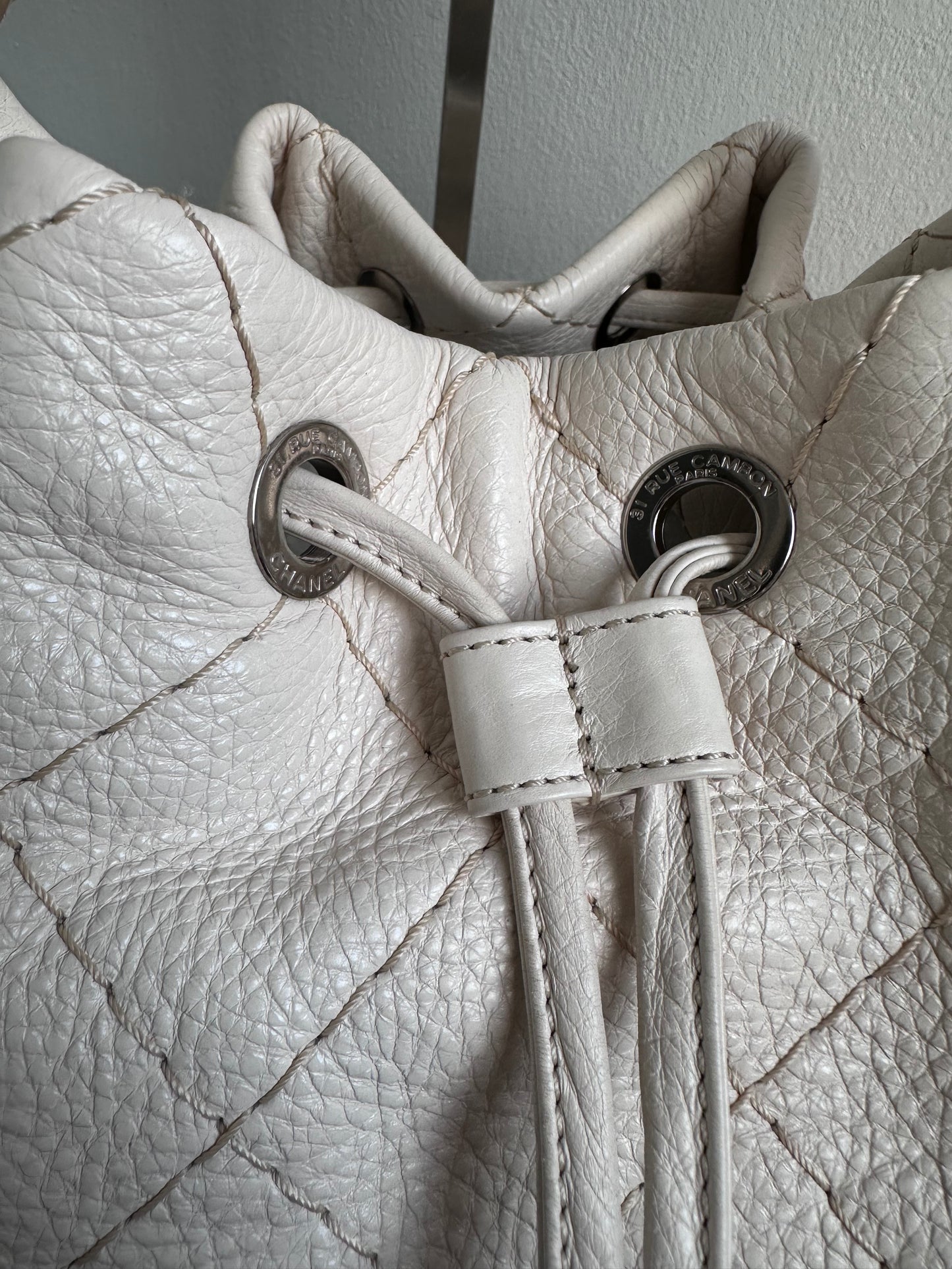 Chanel Maxi Hobo Caviar Bucket Shoulder Bag - Cream Beige / Silver Hardware
