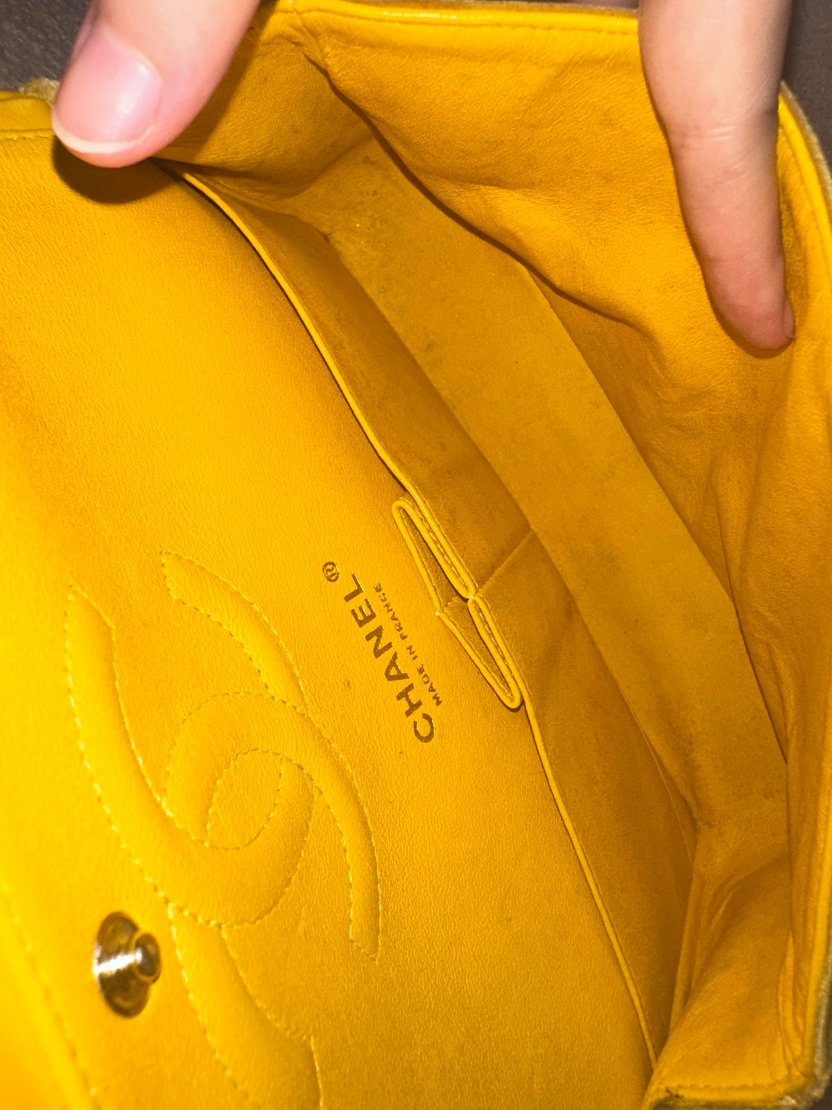 Chanel Medium Classic Flap Yellow Velvet Leather