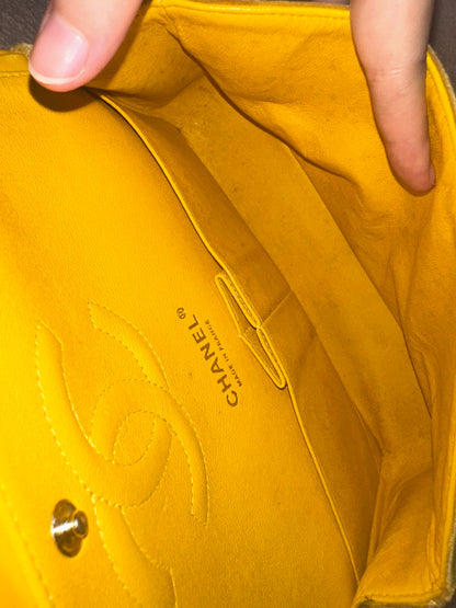 Chanel Medium Classic Flap Yellow Velvet Leather