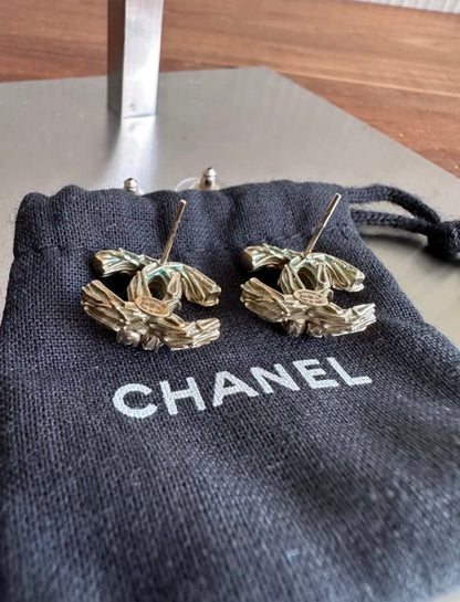 Chanel Gold Crystal CC Earrings