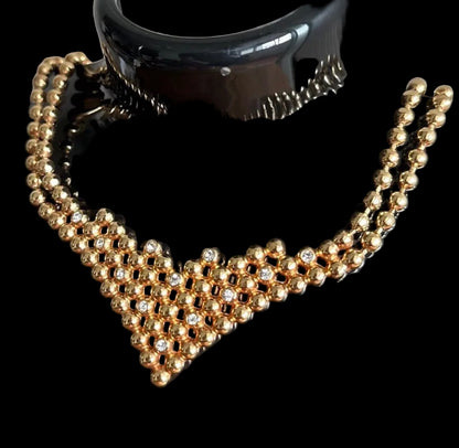 Rare Dior Vintage Gold Tone Waterfall Statement Necklace Crystals