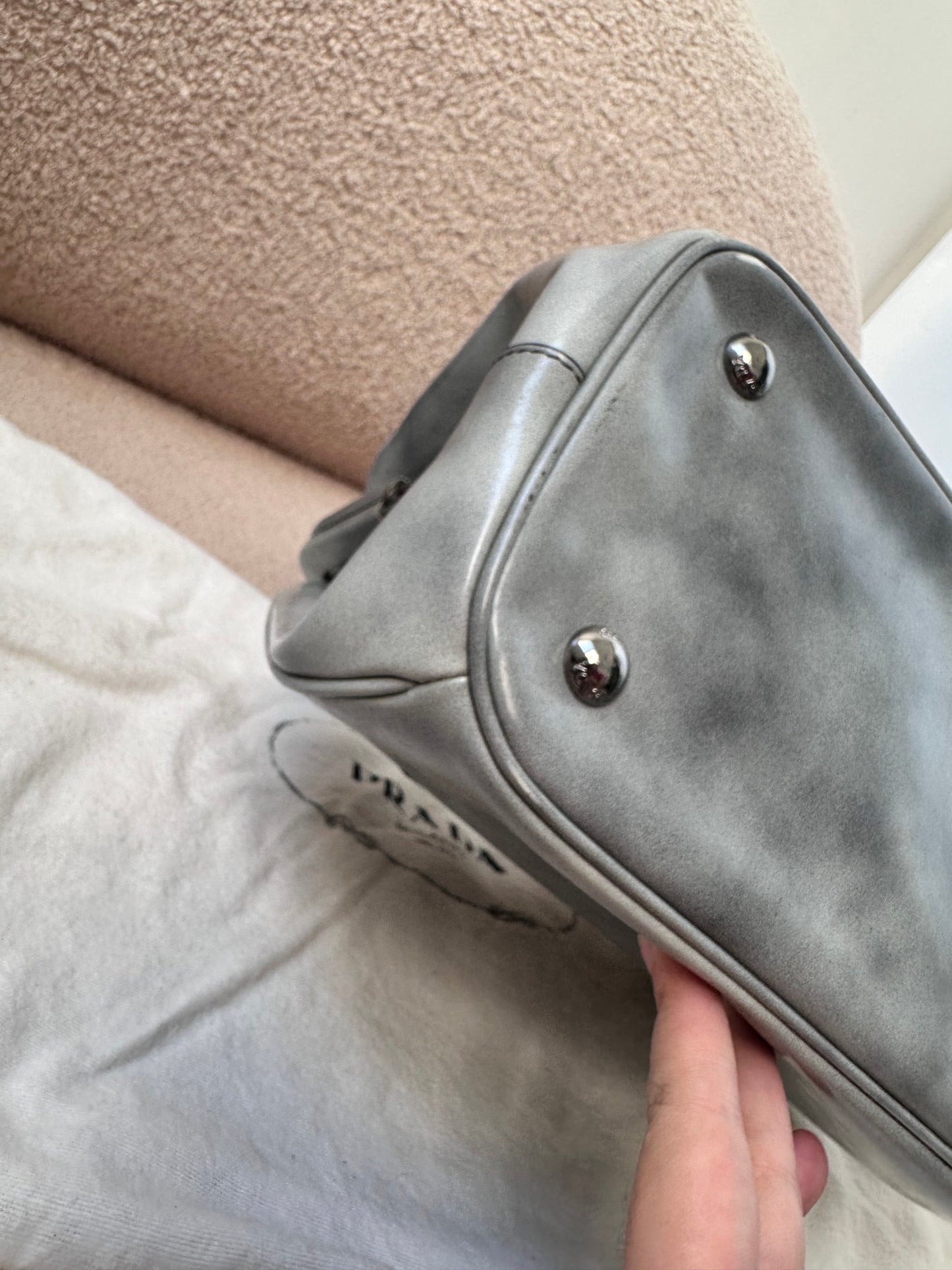 Prada 2012 Grigio Spazzolato Leather Kiss-Lock Frame Satchel Bag