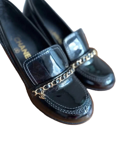 Chanel Black Chain Moccasins Loafers Pumps Heels