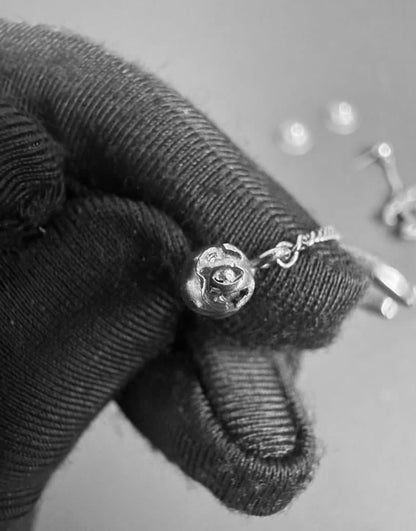 Chanel Classic CC Silver Dangling Earrings With Black Crystal