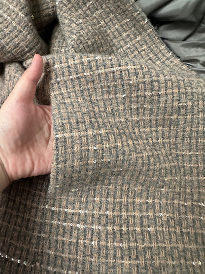 Chanel Runway Coat 00A Gold Beige Sequins Tweed Wool Long Jacket