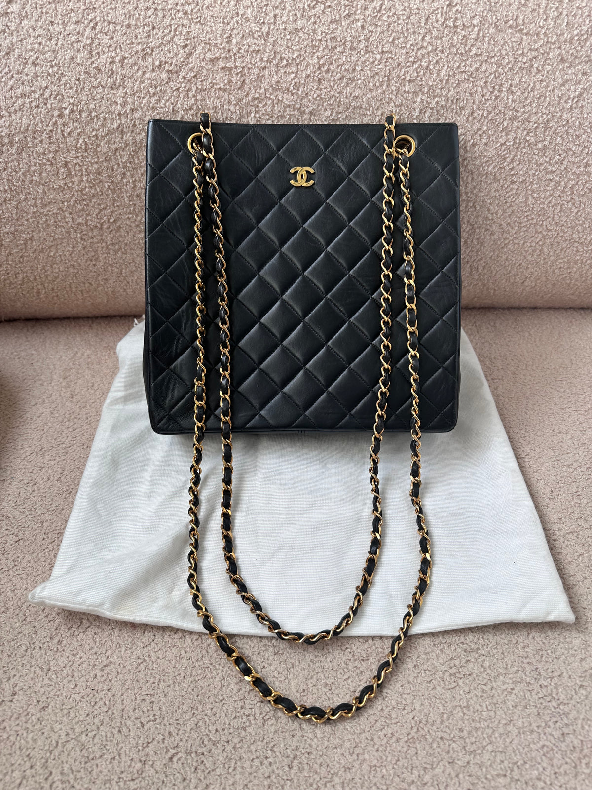 Chanel Vintage Timeless Classic Vertical Quilted Shopping Tote Bag