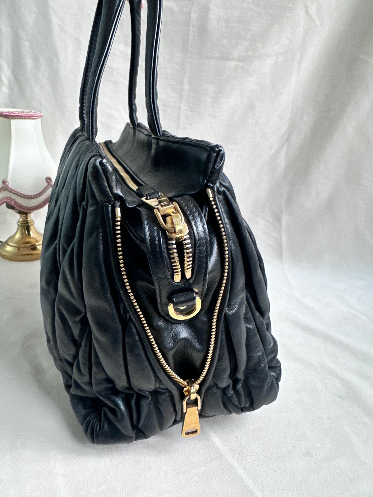 Miu Miu Large Matelasse Nappa Leather Bag Black