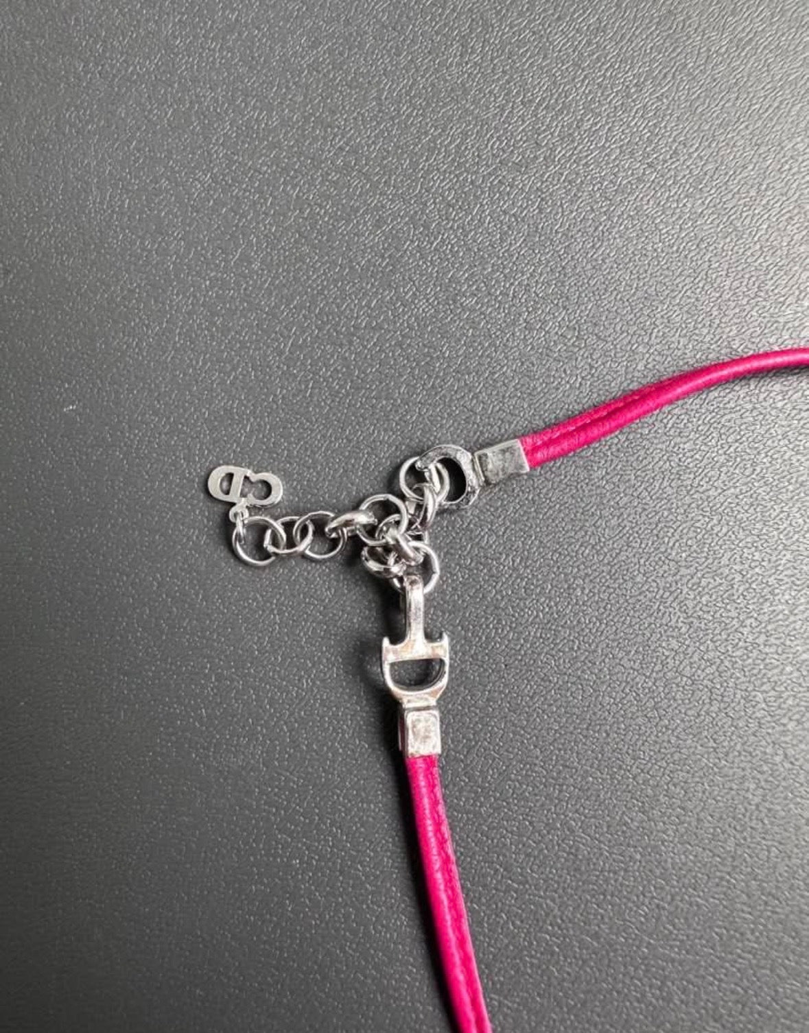 Dior Vintage Y2K CD Choker Necklace Pink Leather