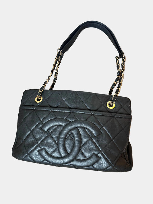 Chanel Caviar Bowling Shoppers Tote Bag - Black Gold Hardware