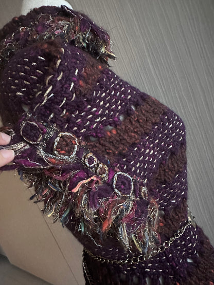 Rare Chanel Egyptian Runway Show Gold Thread Purple Tweed Woven Dress
