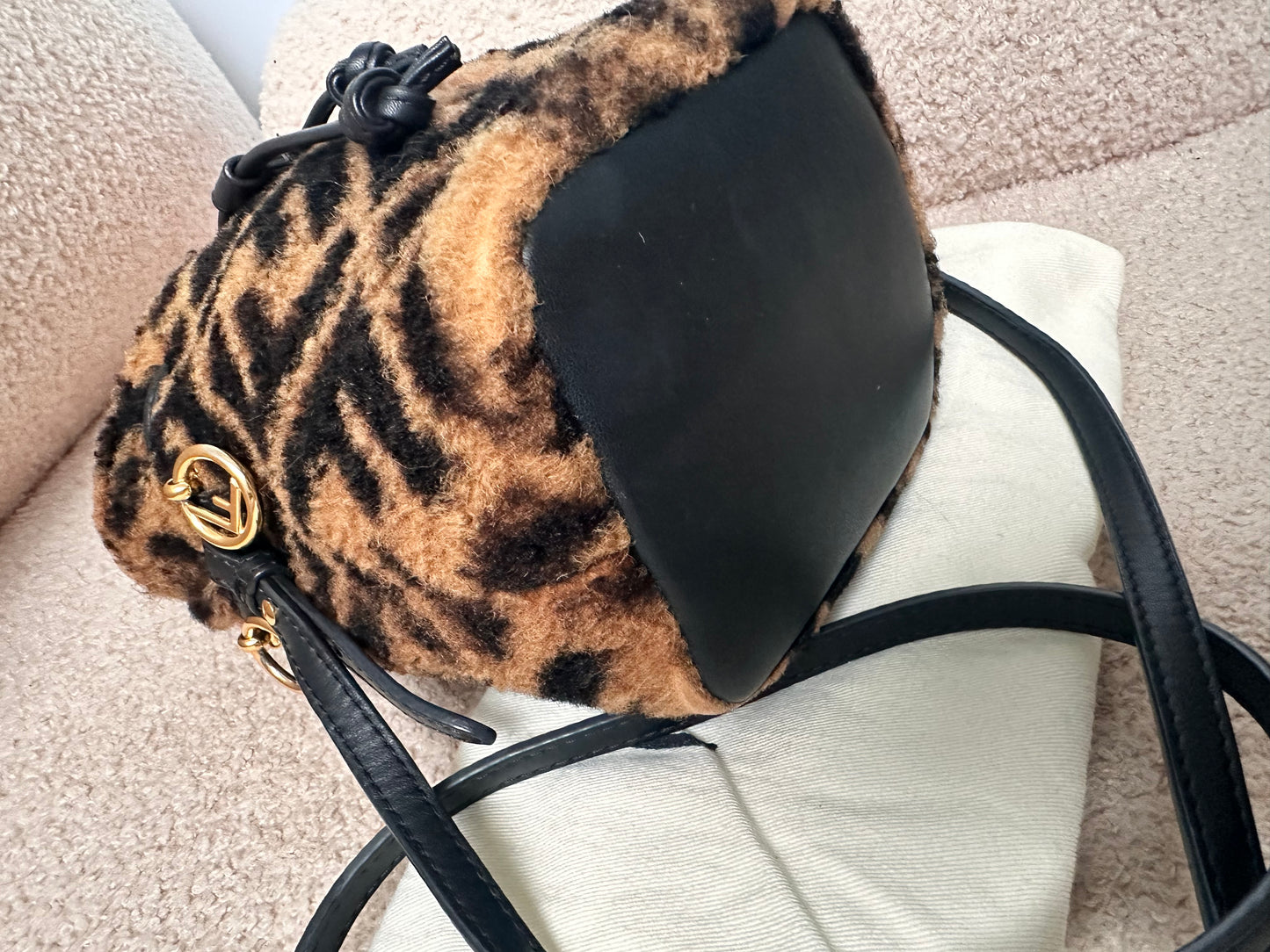 Fendi Mon Tresor FF Monogram Fur Shearling Bucket Bag