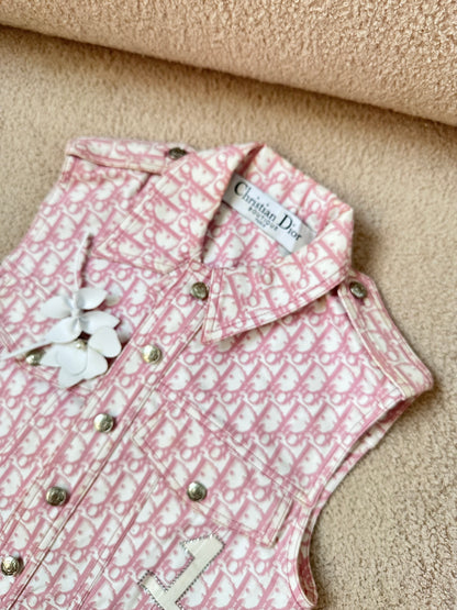 Dior John Galliano Pink Trotter Vest Flowers Jacket Top