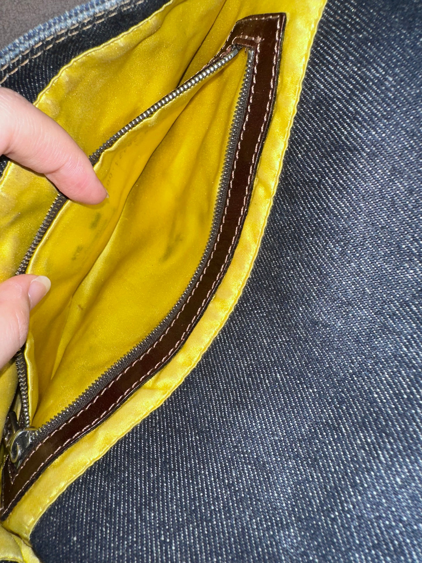 Fendi Floral Embroidered Denim Baguette
