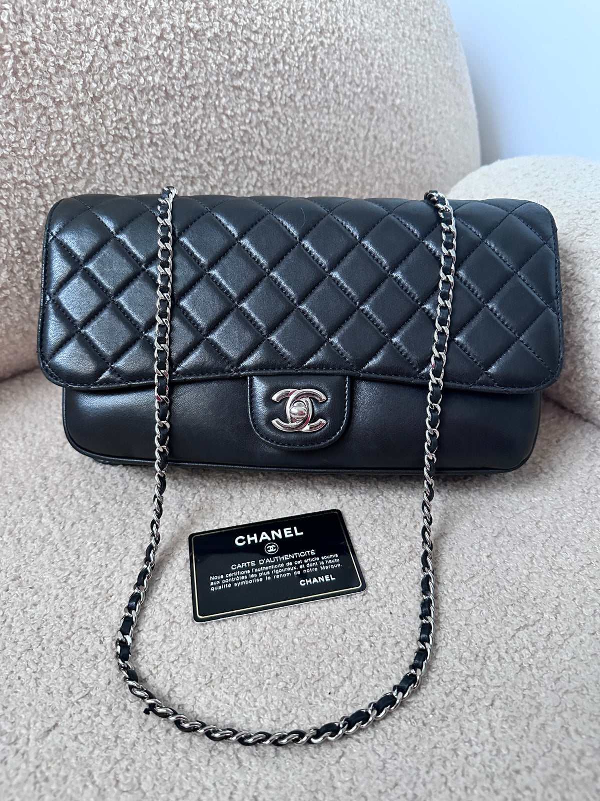 Chanel Quilted Accordion Classic Medium Flap Black SHW