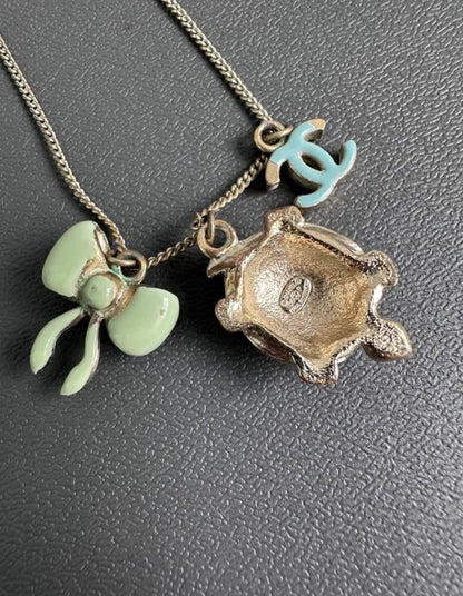 Rare Chanel 2008 Ribbon Turtle CC Icon Necklace Pendant