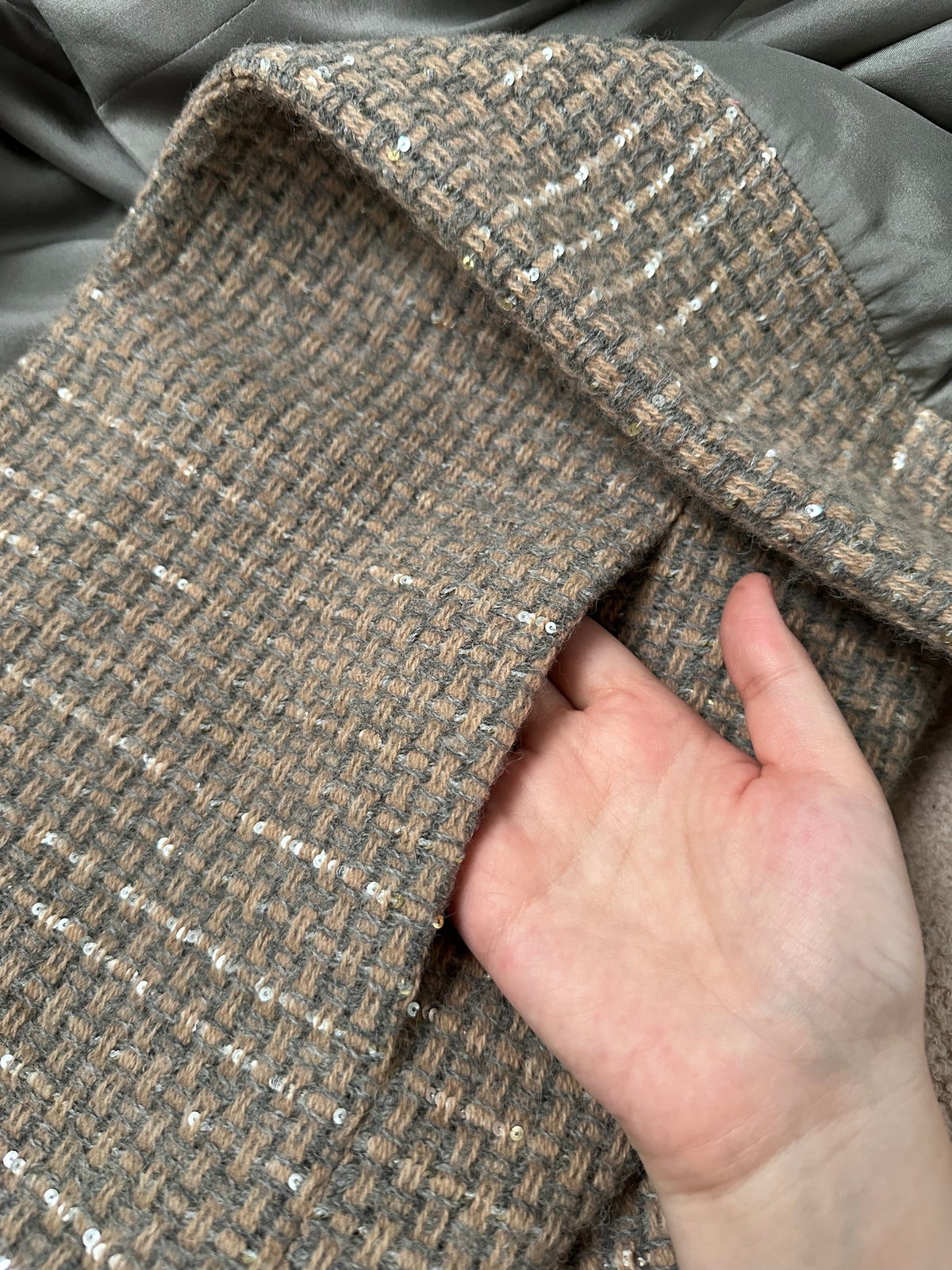 Chanel Runway Coat 00A Gold Beige Sequins Tweed Wool Long Jacket