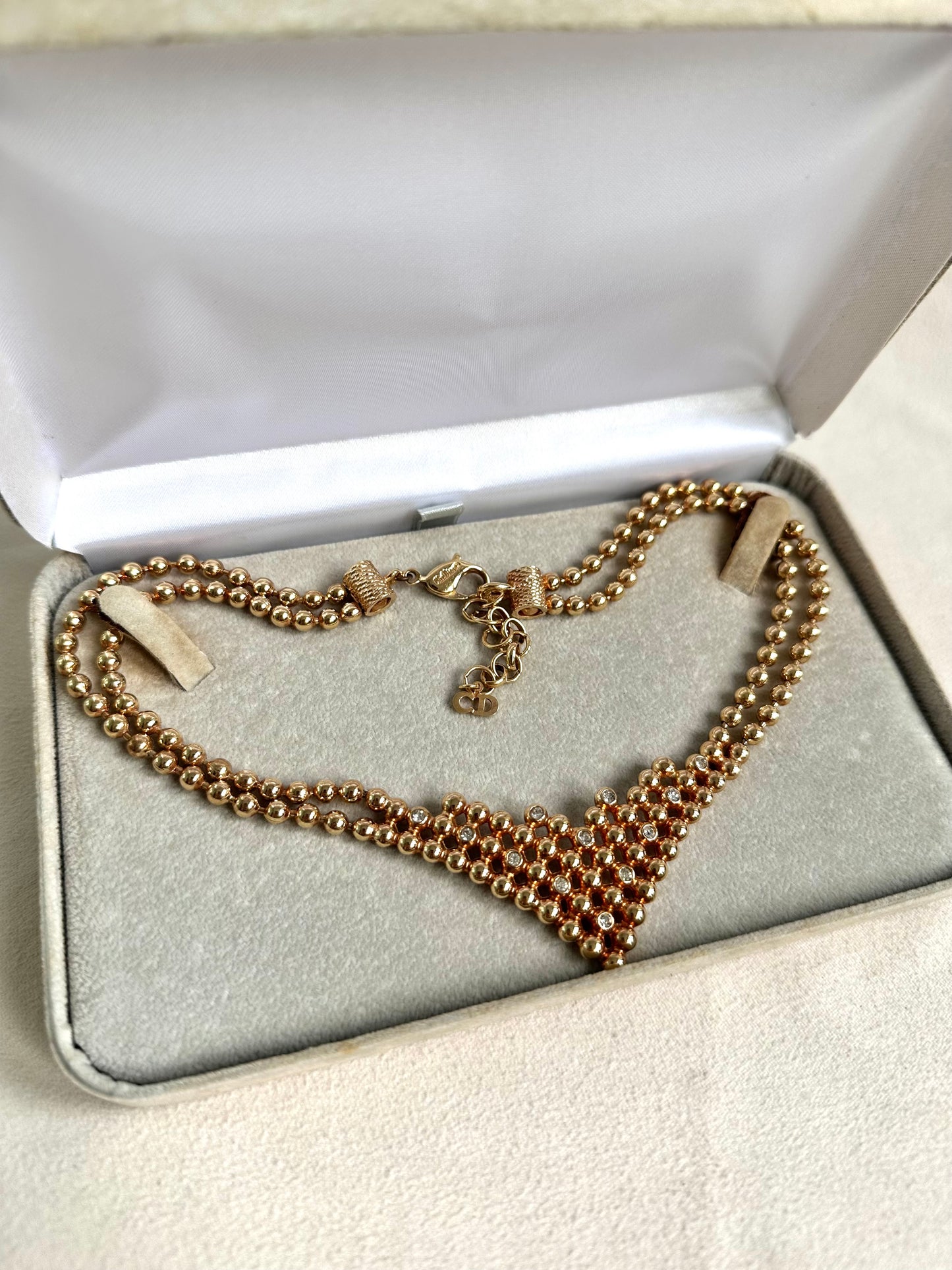 Rare Dior Vintage Gold Tone Waterfall Statement Necklace Crystals