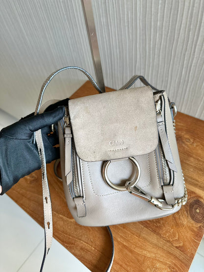 Chloe Faye Mini Backpack Bag Beige Grey Leather