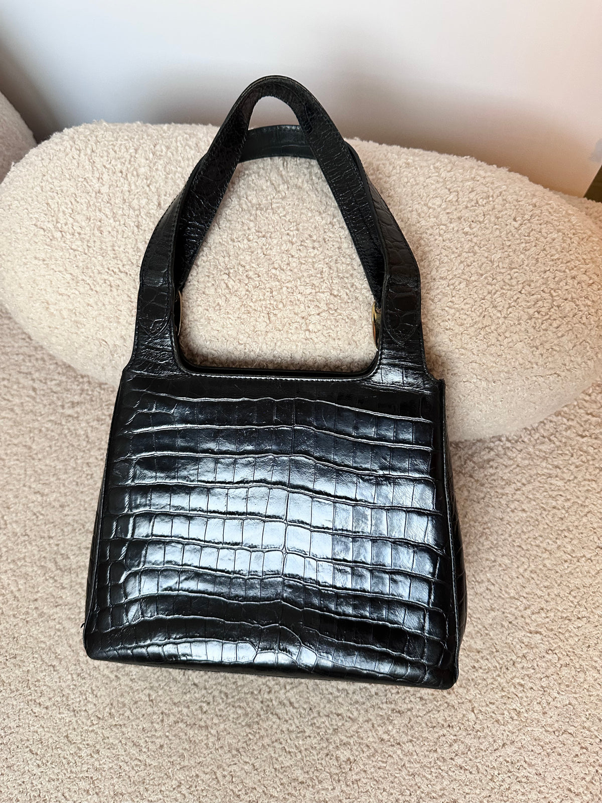 Salvatore Ferragamo Vintage Black Crocodile Embossed Tote Ba