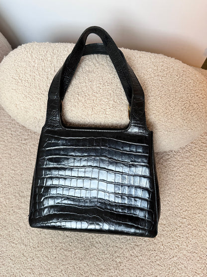 Salvatore Ferragamo Vintage Black Crocodile Embossed Tote Ba