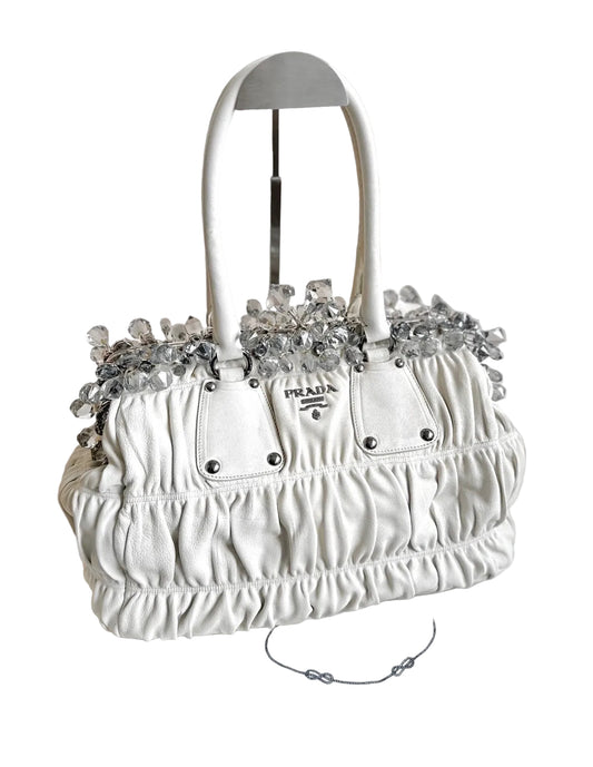 Prada Archive Gathered Crystal-embellished Top Handle Bag