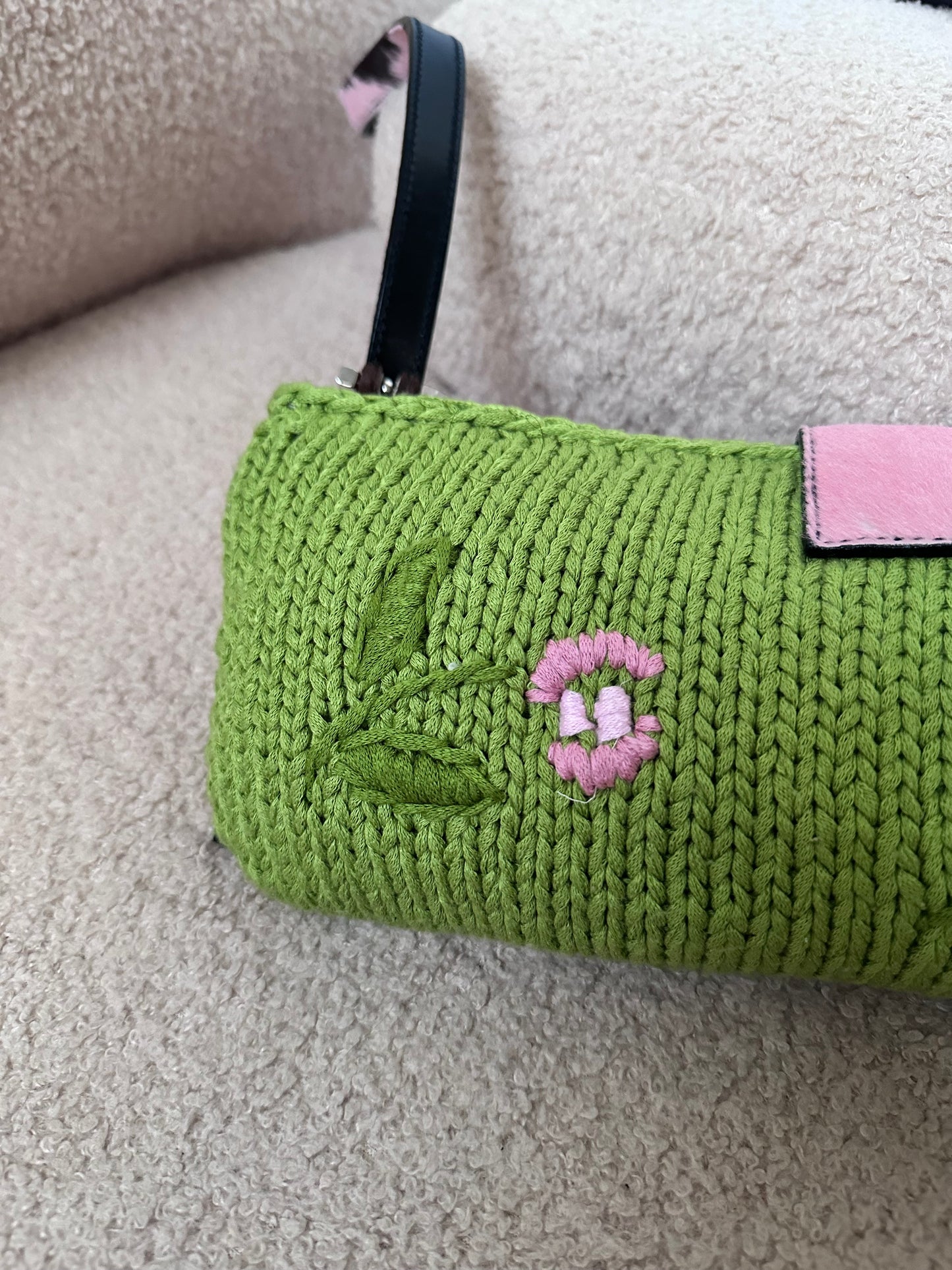 Ultra Rare Fendi Archive Crochet Floral Pony Hair Cow Print Baguette