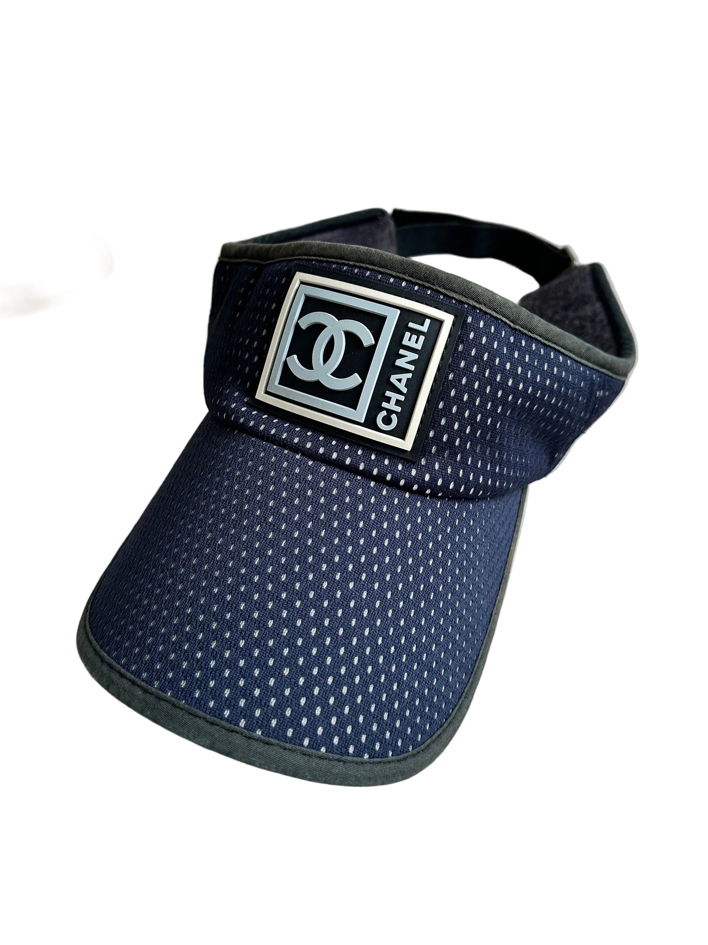 RARE Chanel Tennis CC Sports Visor Hat Cap - Navy Mesh