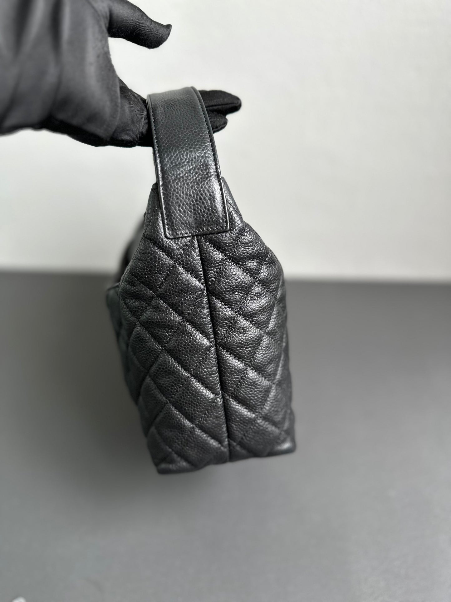 Chanel Caviar Hobo Lunchbox Top Handle Back Silver Hardware