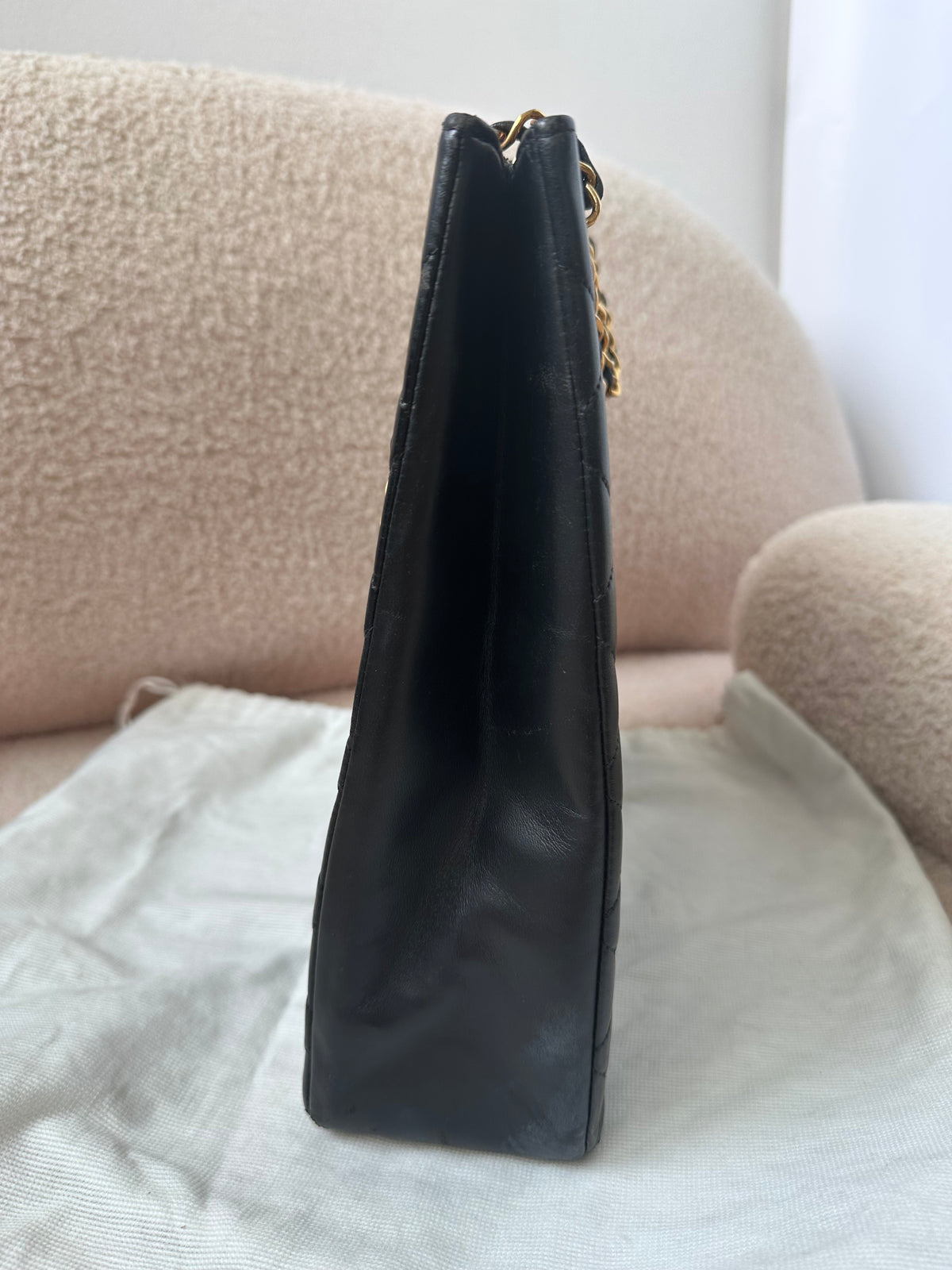 Chanel Vintage Timeless Classic Vertical Quilted Shopping Tote Bag