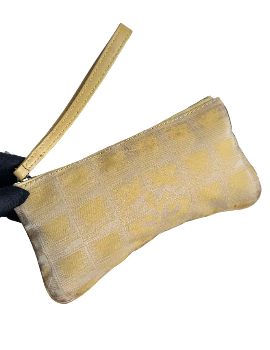 Chanel Travel Line Clutch Pouch Wallet Yellow Canvas