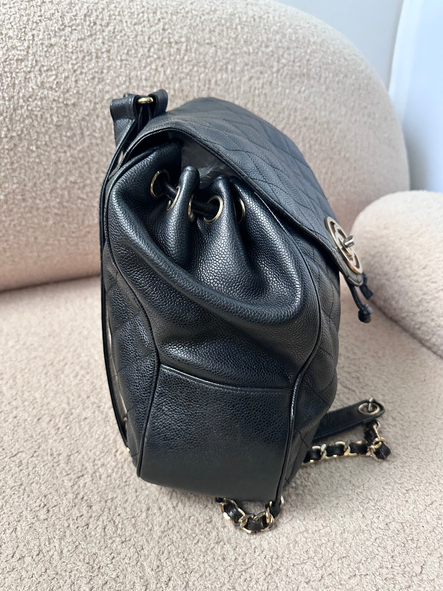 Chanel Caviar Large Vintage Quilted CC Backpack - Black / 24k Gold Plated Hardware