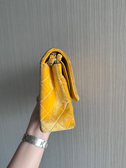 Chanel Medium Classic Flap Yellow Velvet Leather
