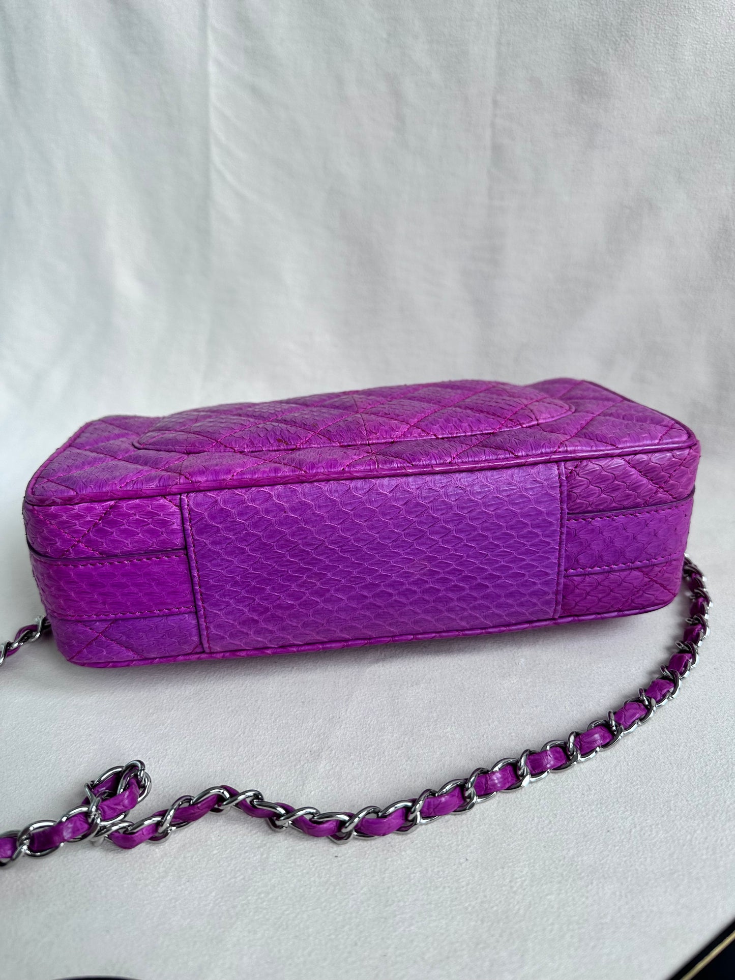 Rare Chanel Jumbo Purple Python Easy Carry Flap Bag