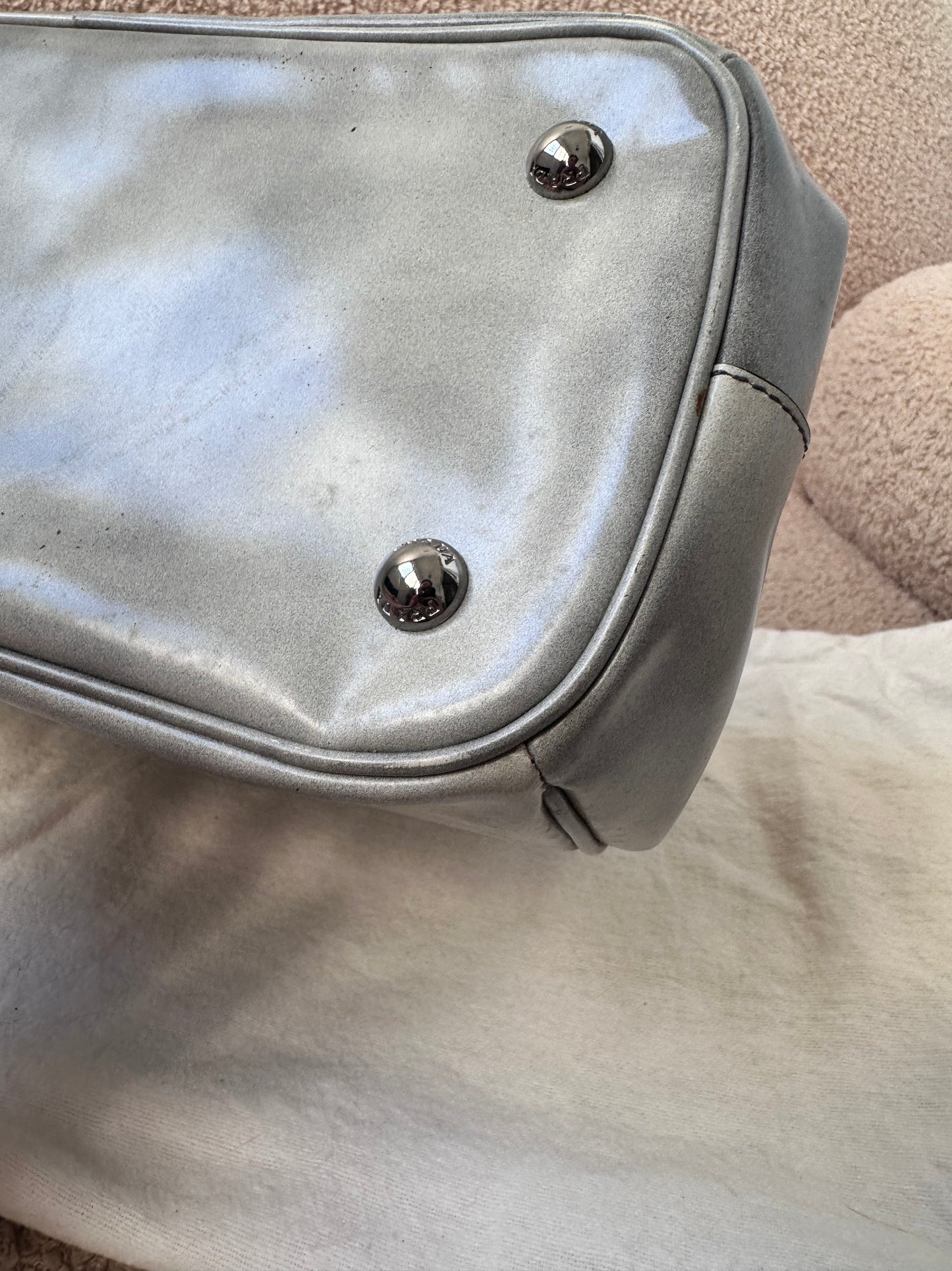 Prada 2012 Grigio Spazzolato Leather Kiss-Lock Frame Satchel Bag