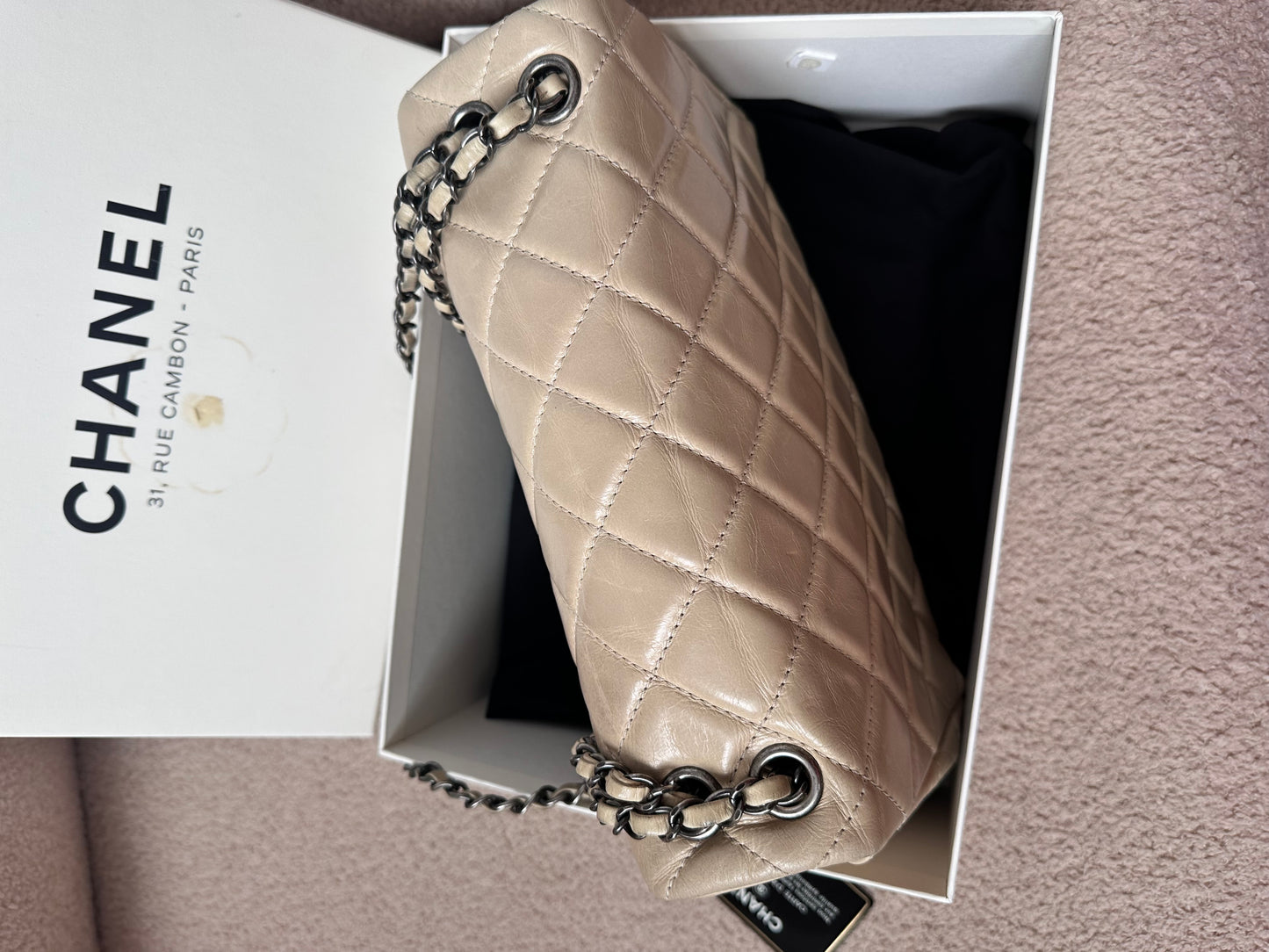 Chanel Large Classic Flap Bag Beige Calfskin