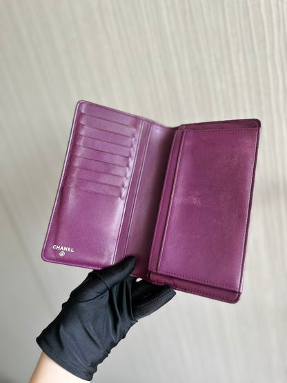 Chanel Boy Bifold Classic Wallet Purple Leather