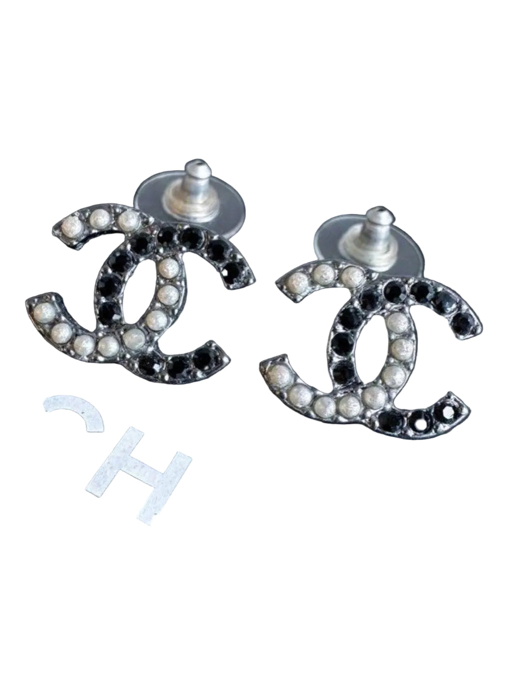 Chanel Classic CC Black Crystal Pearl Earrings