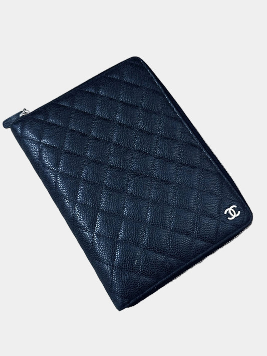 RARE Chanel Caviar Quilted Zip Around Organiser Agenda Large Clutch