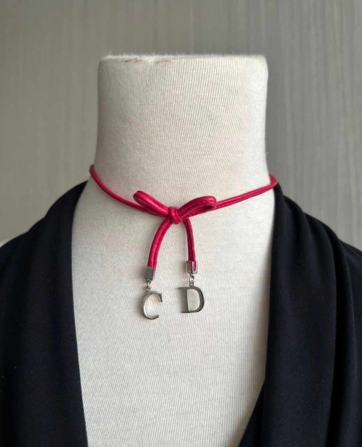 Dior Vintage Y2K CD Choker Necklace Pink Leather