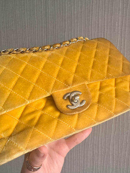 Chanel Medium Classic Flap Yellow Velvet Leather