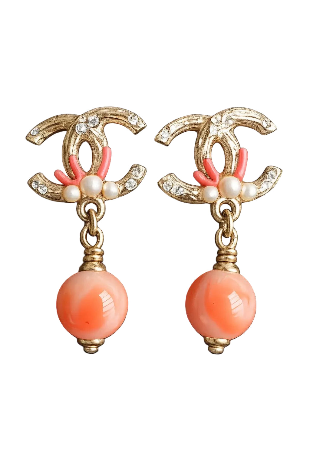 Chanel Classic CC Coral Pearl Earrings