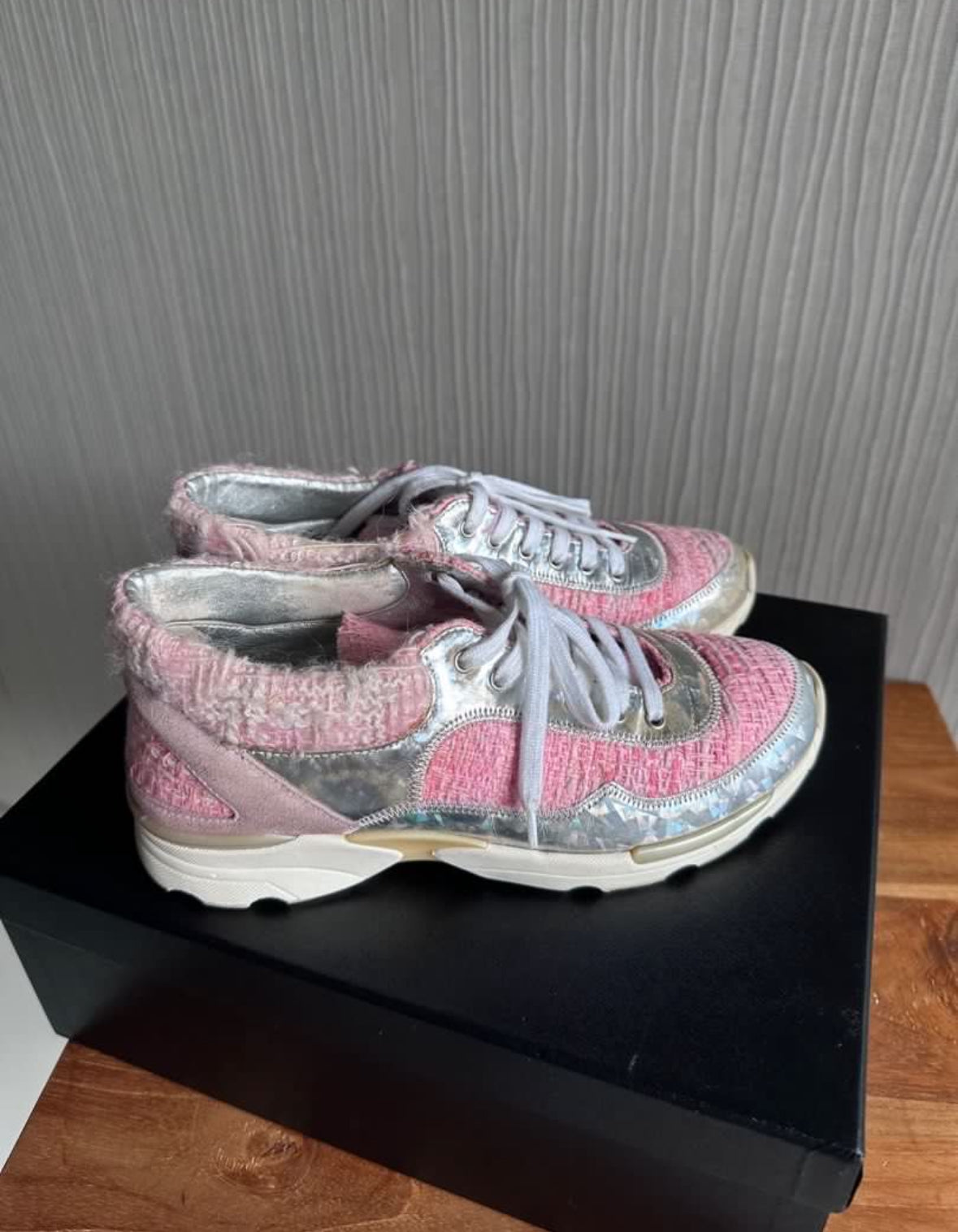 Chanel Pink Tweed Trainers Sneakers Shoes - Size 36.5