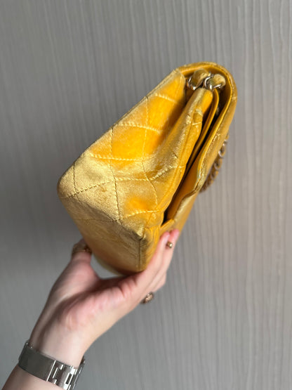 Chanel Medium Classic Flap Yellow Velvet Leather