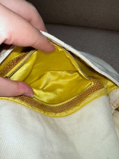 Fendi Yellow Python Trim White Canvas Baguette