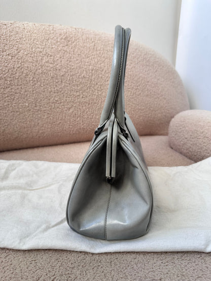 Prada 2012 Grigio Spazzolato Leather Kiss-Lock Frame Satchel Bag
