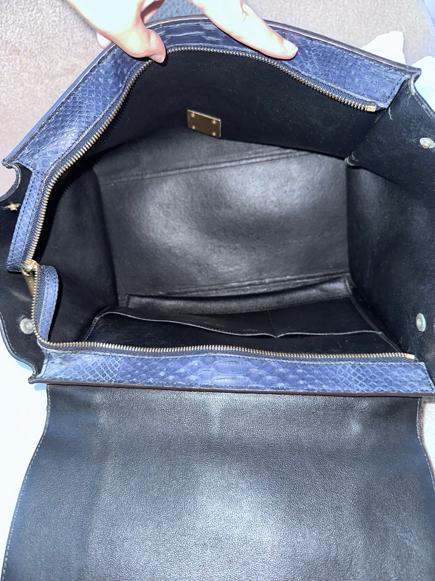 Celine Navy Python Trapeze Bag