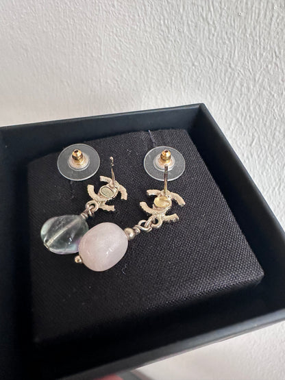 Rare Chanel Rainbow Crystal CC Drop Dangling Earrings