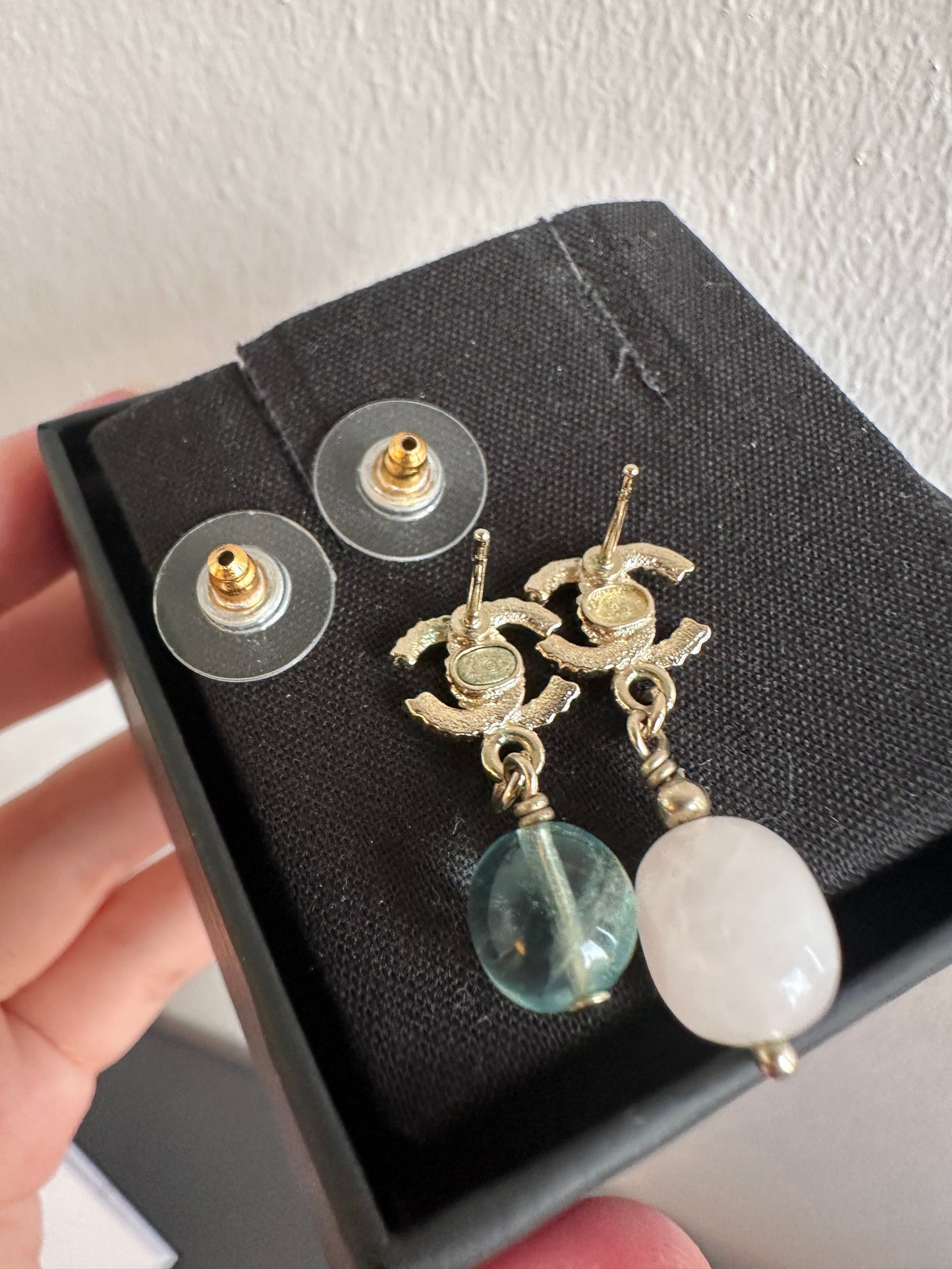 Rare Chanel Rainbow Crystal CC Drop Dangling Earrings