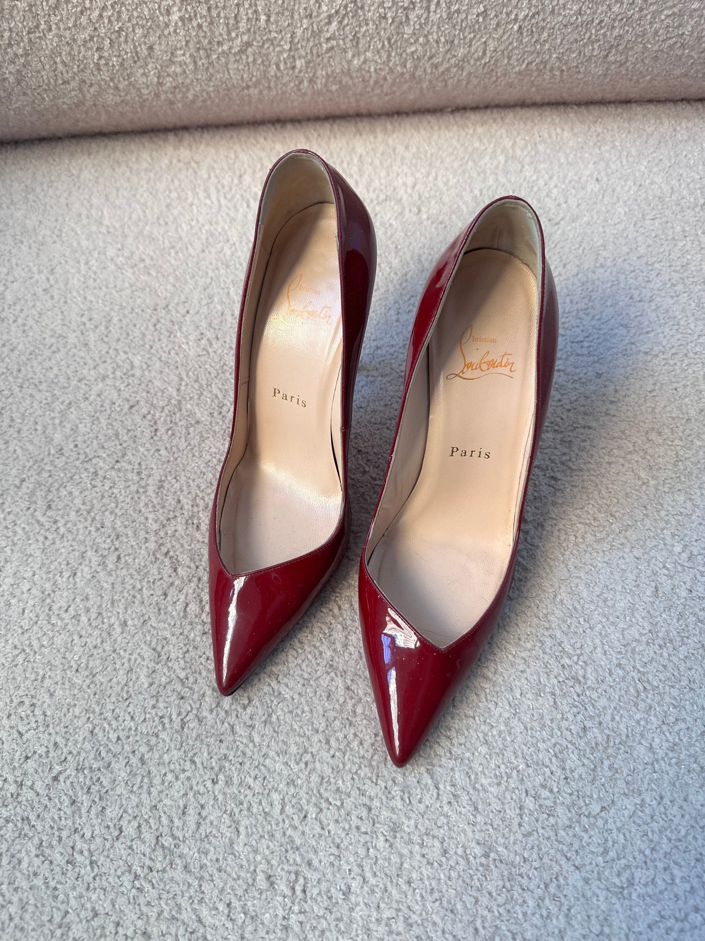 Christian Louboutin Miss Z Burgundy Patent Pumps (Size 37)