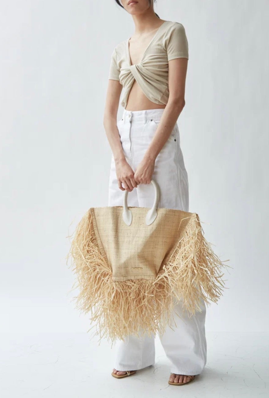 Jacquemus Le Baci Fringed Straw Beach Tote Bag